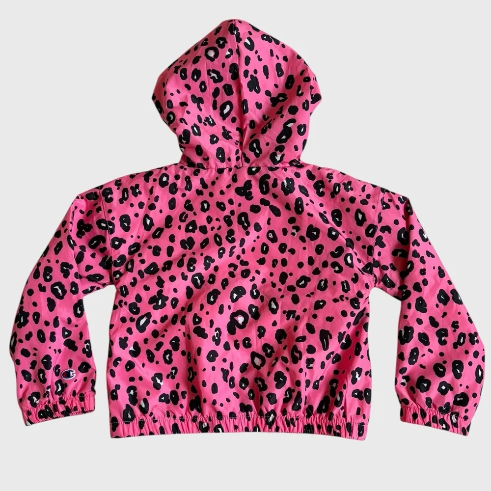 Champion Girls Pink Black Leopard Hooded Windbreaker Jacket Size 4T Lightweight
